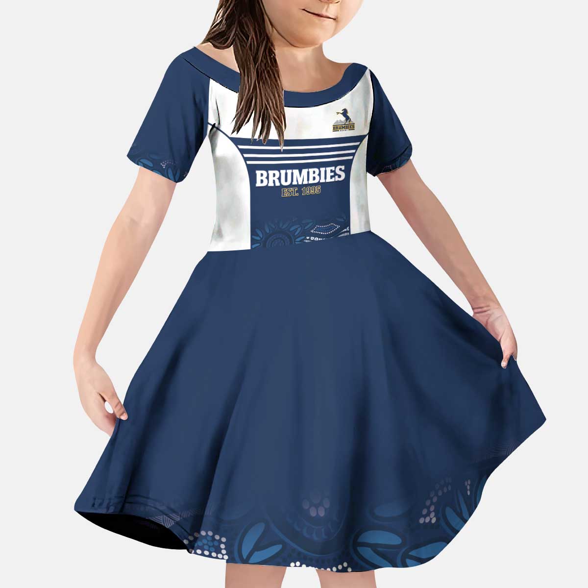 Custom Australia Brumbies Kid Short Sleeve Dress Est 1995 Aboriginal Art