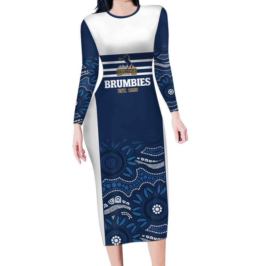 Custom Australia Brumbies Long Sleeve Bodycon Dress Est 1995 Aboriginal Art
