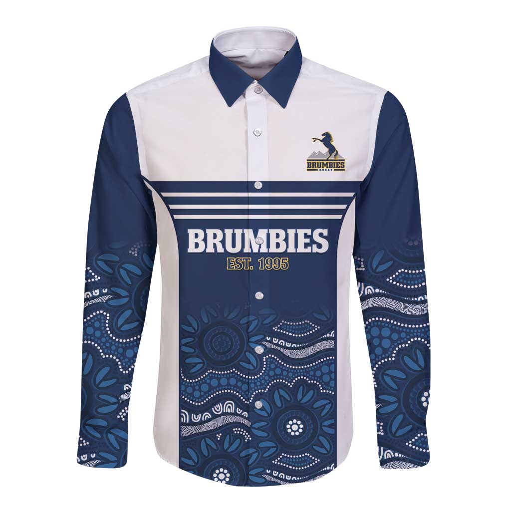 Custom Australia Brumbies Long Sleeve Button Shirt Est 1995 Aboriginal Art