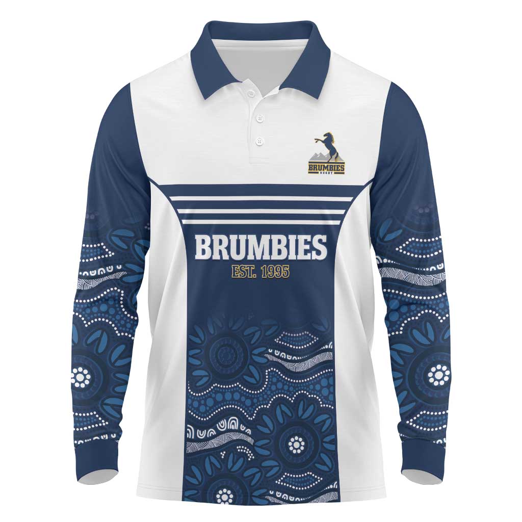 Custom Australia Brumbies Long Sleeve Polo Shirt Est 1995 Aboriginal Art
