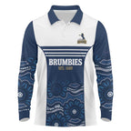Custom Australia Brumbies Long Sleeve Polo Shirt Est 1995 Aboriginal Art
