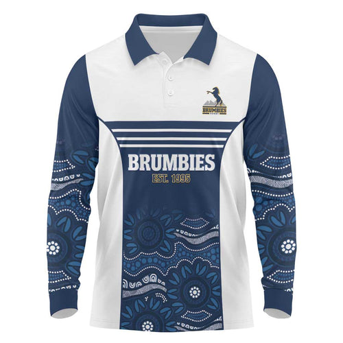 Custom Australia Brumbies Long Sleeve Polo Shirt Est 1995 Aboriginal Art