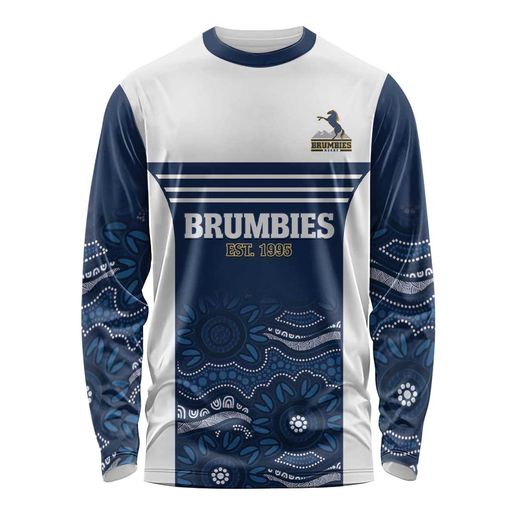 Custom Australia Brumbies Long Sleeve Shirt Est 1995 Aboriginal Art