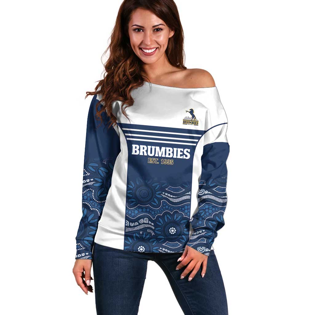 Custom Australia Brumbies Off Shoulder Sweater Est 1995 Aboriginal Art