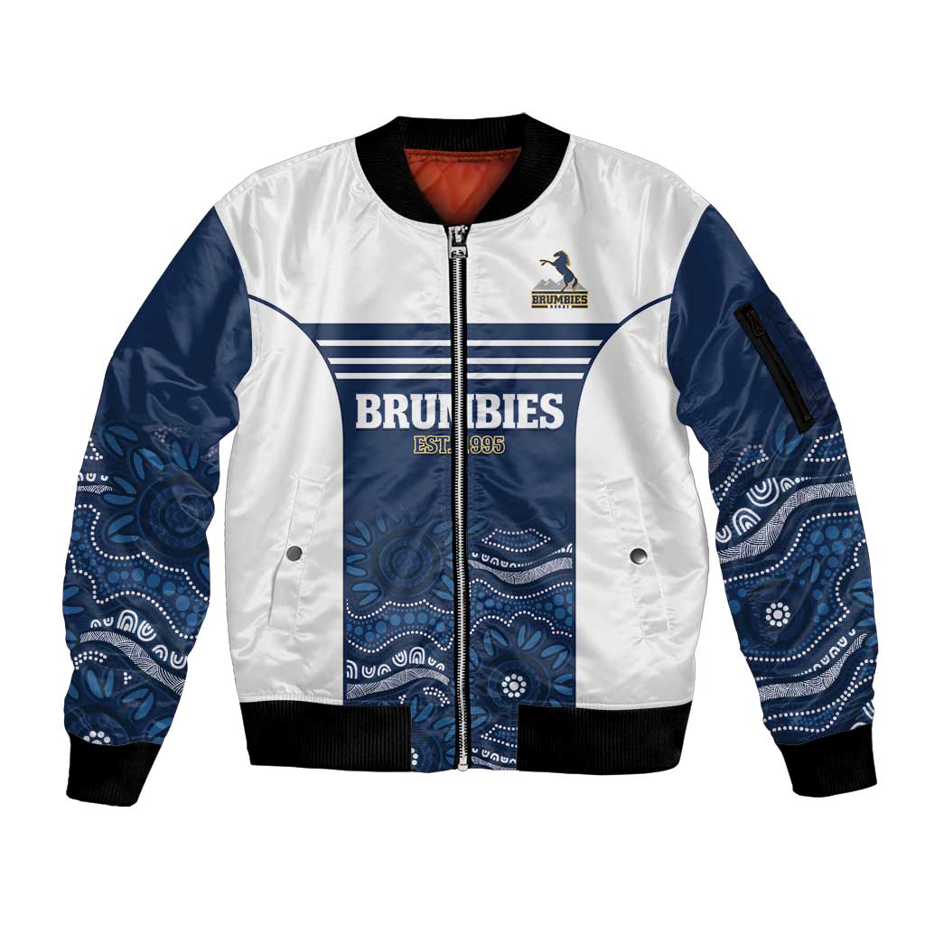 Custom Australia Brumbies Sleeve Zip Bomber Jacket Est 1995 Aboriginal Art