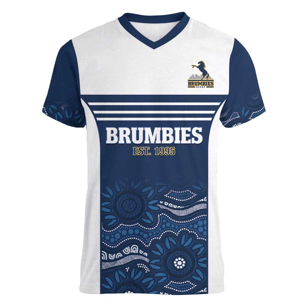 Custom Australia Brumbies Women V-Neck T-Shirt Est 1995 Aboriginal Art