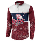 Custom Australia QLD Reds Button Sweatshirt Queensland Aboriginal Art
