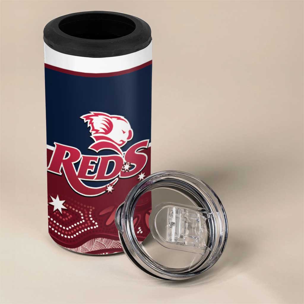 Custom Australia QLD Reds 4 in 1 Can Cooler Tumbler Queensland Aboriginal Art