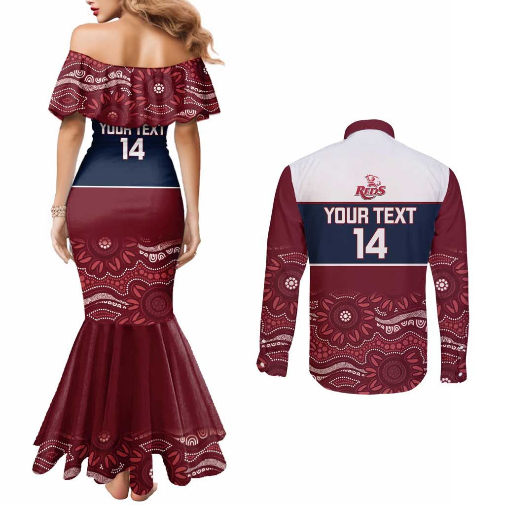 Custom Australia QLD Reds Couples Matching Mermaid Dress and Long Sleeve Button Shirt Queensland Aboriginal Art
