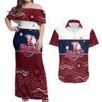 Custom Australia QLD Reds Couples Matching Off Shoulder Maxi Dress and Hawaiian Shirt Queensland Aboriginal Art