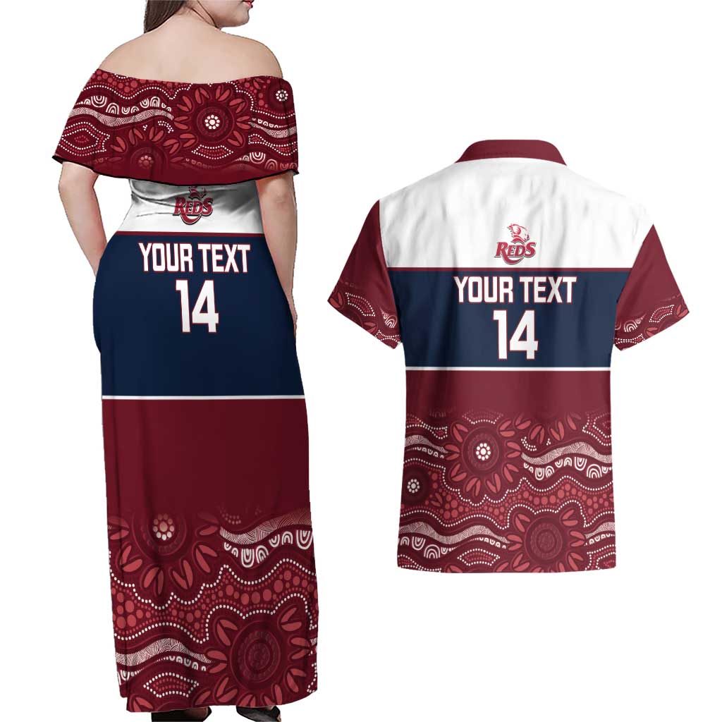 Custom Australia QLD Reds Couples Matching Off Shoulder Maxi Dress and Hawaiian Shirt Queensland Aboriginal Art