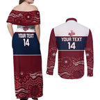 Custom Australia QLD Reds Couples Matching Off Shoulder Maxi Dress and Long Sleeve Button Shirt Queensland Aboriginal Art