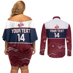 Custom Australia QLD Reds Couples Matching Off Shoulder Short Dress and Long Sleeve Button Shirt Queensland Aboriginal Art
