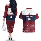 Custom Australia QLD Reds Couples Matching Off The Shoulder Long Sleeve Dress and Hawaiian Shirt Queensland Aboriginal Art