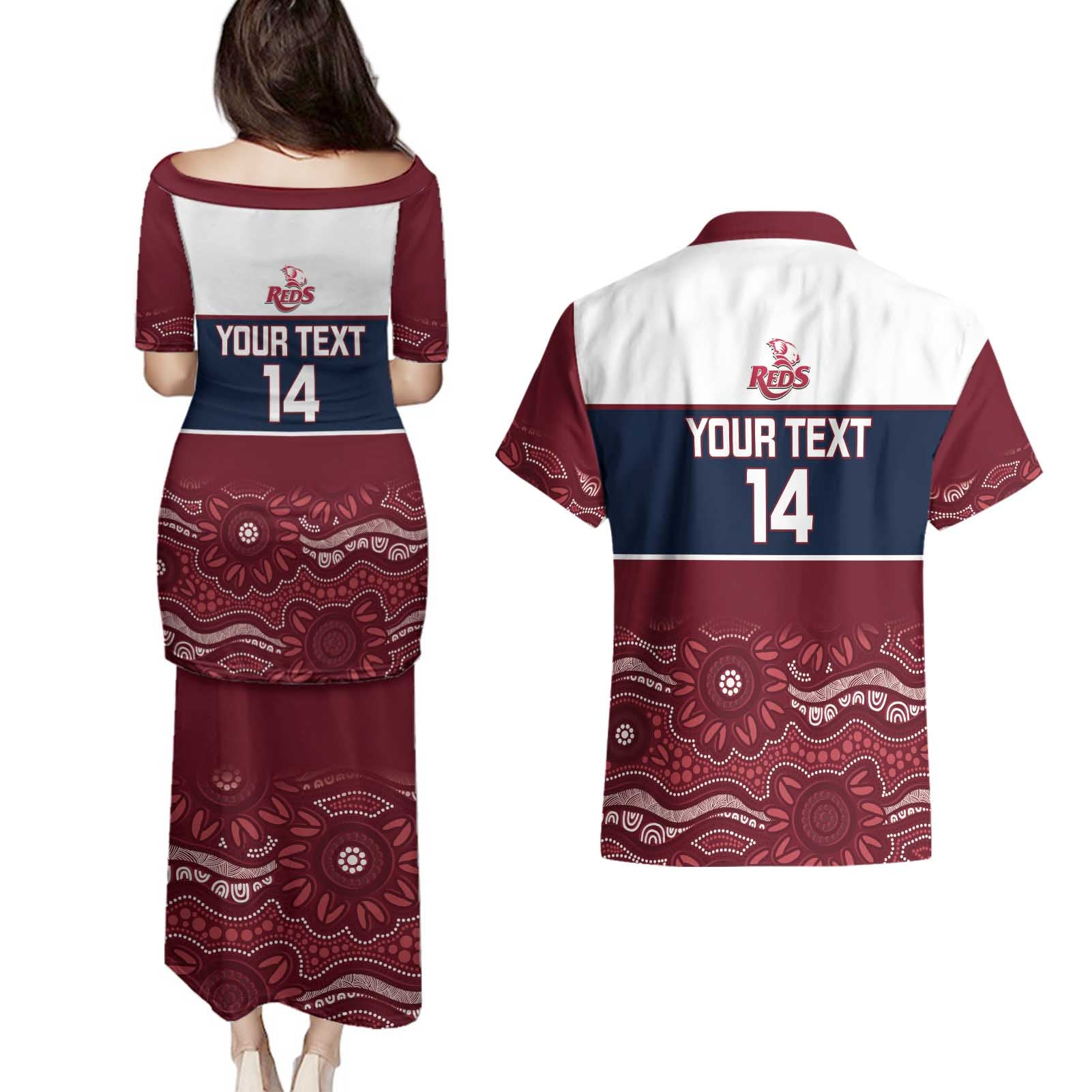 Custom Australia QLD Reds Couples Matching Puletasi and Hawaiian Shirt Queensland Aboriginal Art