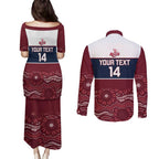 Custom Australia QLD Reds Couples Matching Puletasi and Long Sleeve Button Shirt Queensland Aboriginal Art