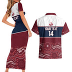 Custom Australia QLD Reds Couples Matching Short Sleeve Bodycon Dress and Hawaiian Shirt Queensland Aboriginal Art