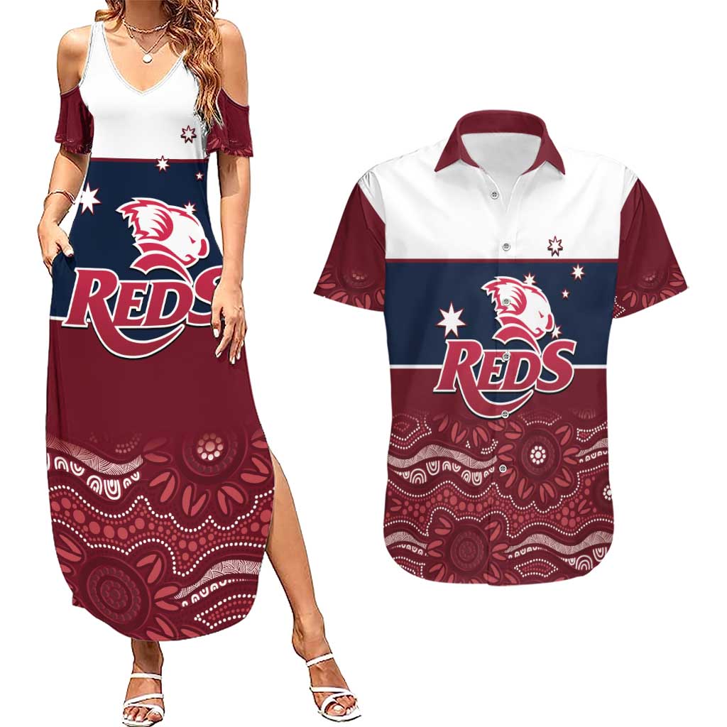 Custom Australia QLD Reds Couples Matching Summer Maxi Dress and Hawaiian Shirt Queensland Aboriginal Art