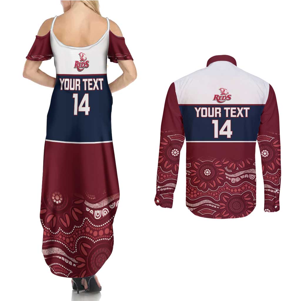 Custom Australia QLD Reds Couples Matching Summer Maxi Dress and Long Sleeve Button Shirt Queensland Aboriginal Art