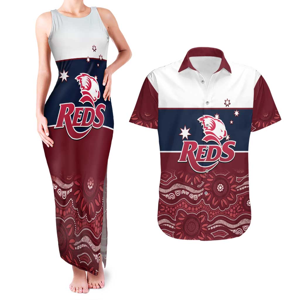 Custom Australia QLD Reds Couples Matching Tank Maxi Dress and Hawaiian Shirt Queensland Aboriginal Art