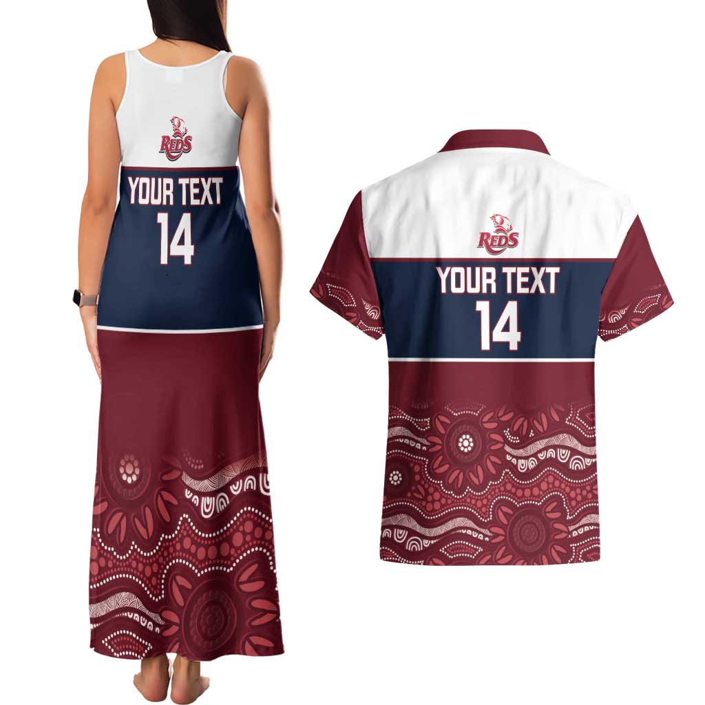 Custom Australia QLD Reds Couples Matching Tank Maxi Dress and Hawaiian Shirt Queensland Aboriginal Art