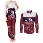 Custom Australia QLD Reds Couples Matching Tank Maxi Dress and Long Sleeve Button Shirt Queensland Aboriginal Art