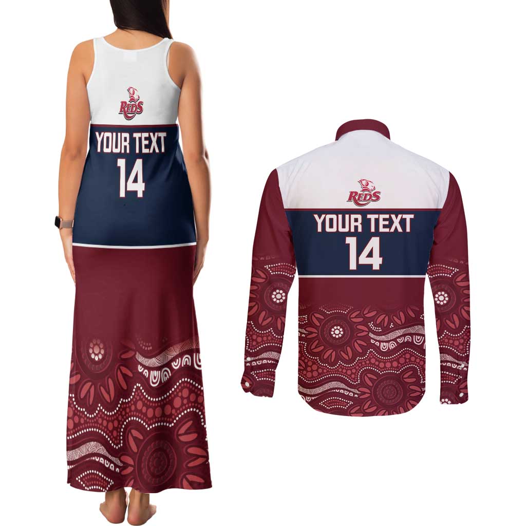 Custom Australia QLD Reds Couples Matching Tank Maxi Dress and Long Sleeve Button Shirt Queensland Aboriginal Art