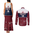 Custom Australia QLD Reds Couples Matching Tank Maxi Dress and Long Sleeve Button Shirt Queensland Aboriginal Art