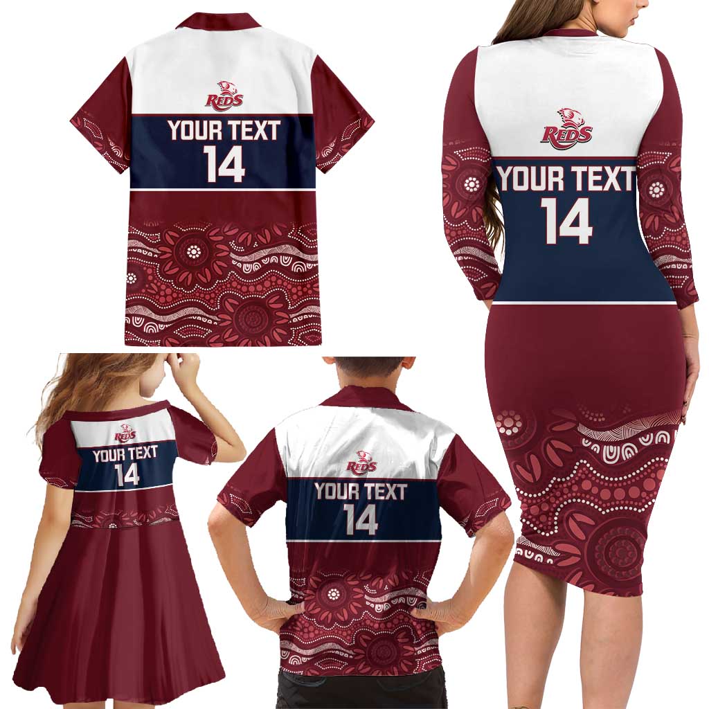 Custom Australia QLD Reds Family Matching Long Sleeve Bodycon Dress and Hawaiian Shirt Queensland Aboriginal Art