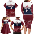 Custom Australia QLD Reds Family Matching Long Sleeve Bodycon Dress and Hawaiian Shirt Queensland Aboriginal Art