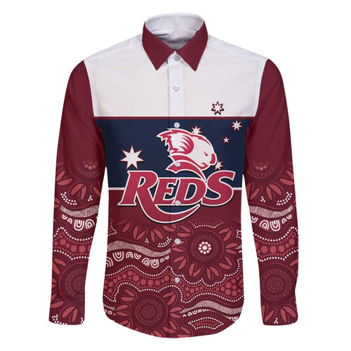 Custom Australia QLD Reds Family Matching Long Sleeve Bodycon Dress and Hawaiian Shirt Queensland Aboriginal Art
