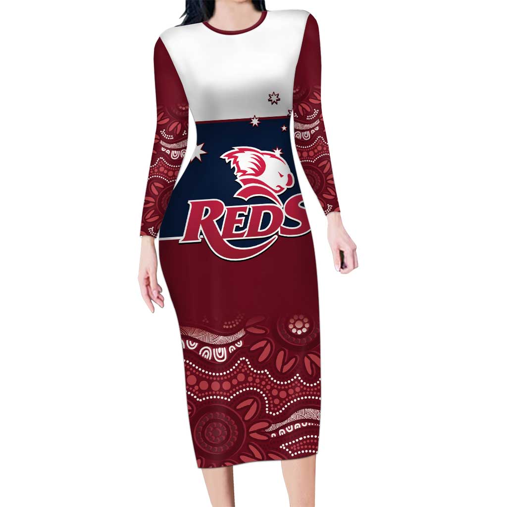 Custom Australia QLD Reds Family Matching Long Sleeve Bodycon Dress and Hawaiian Shirt Queensland Aboriginal Art