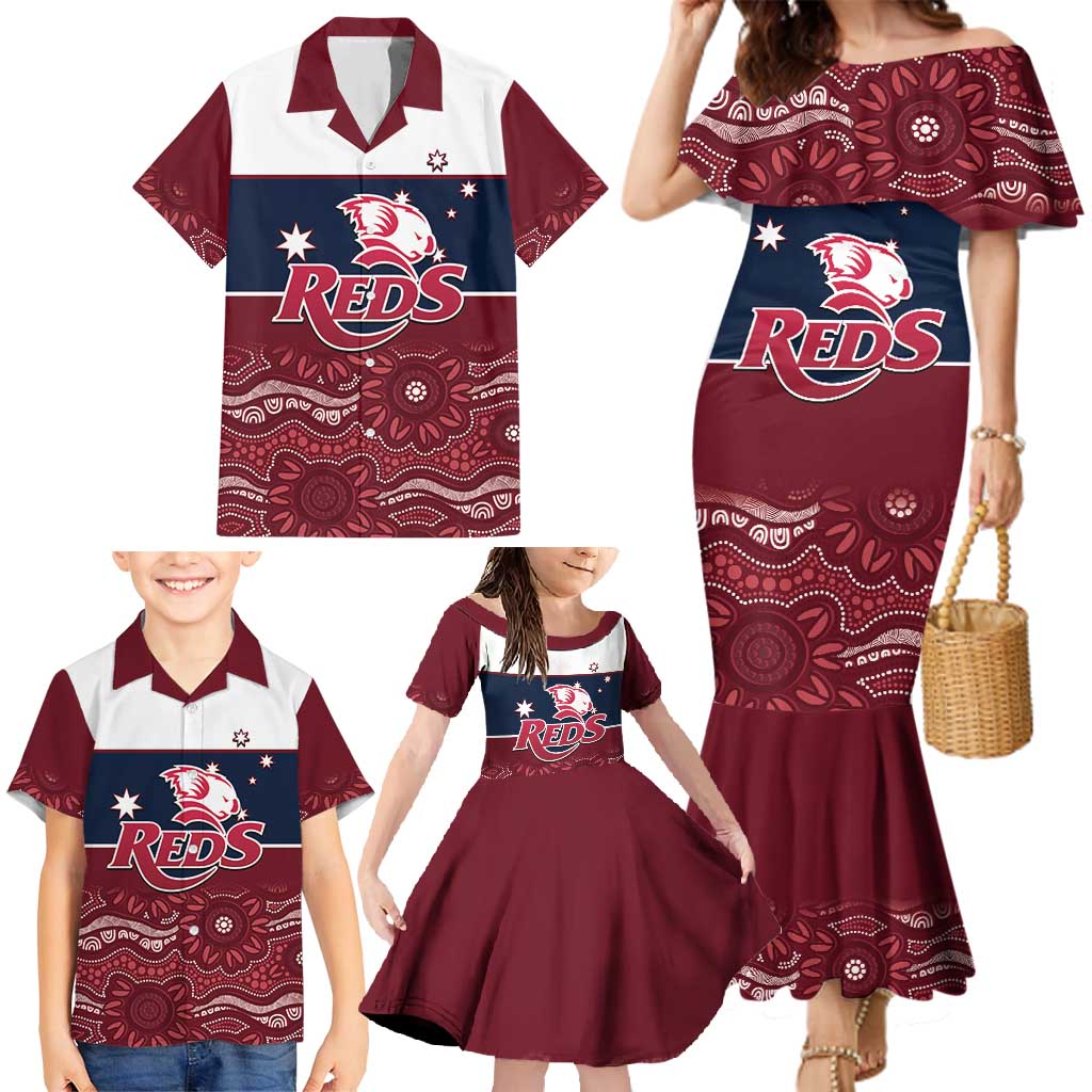 Custom Australia QLD Reds Family Matching Mermaid Dress and Hawaiian Shirt Queensland Aboriginal Art