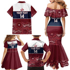 Custom Australia QLD Reds Family Matching Mermaid Dress and Hawaiian Shirt Queensland Aboriginal Art