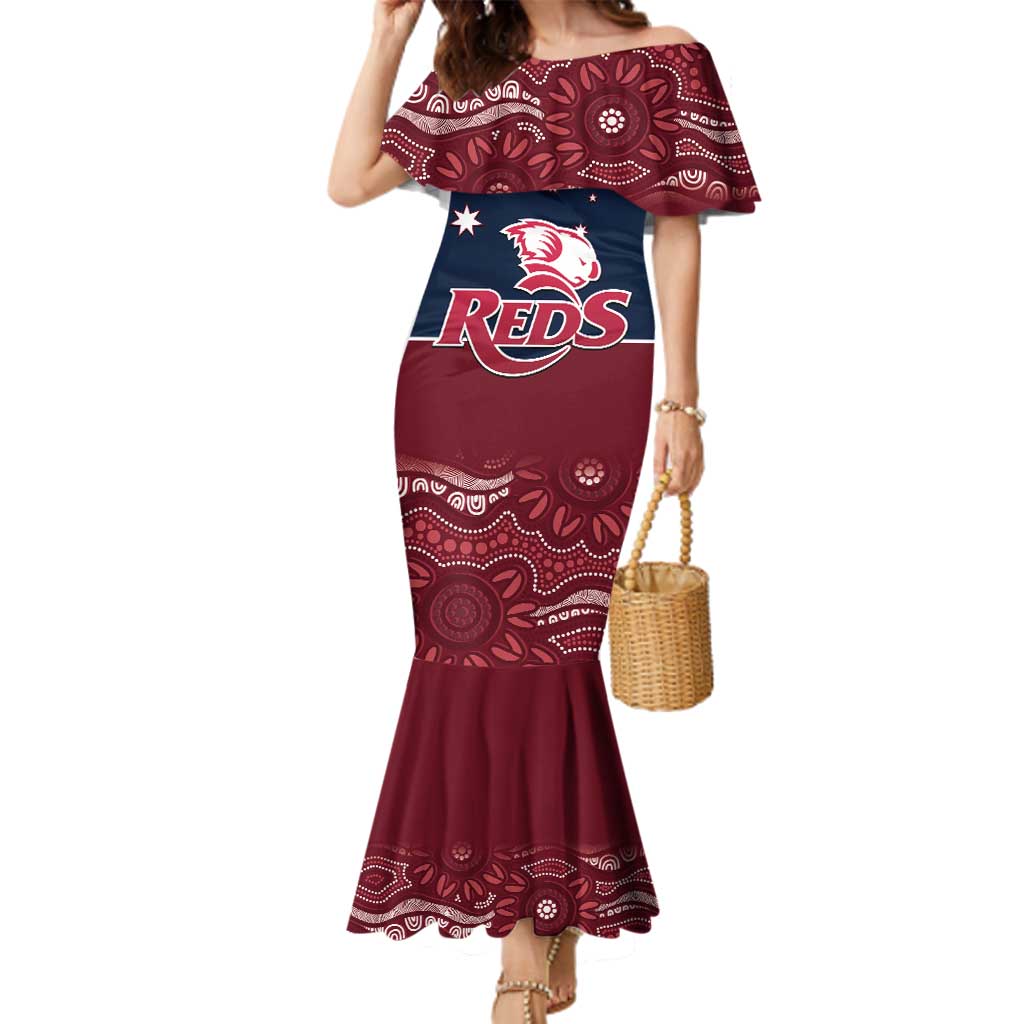 Custom Australia QLD Reds Family Matching Mermaid Dress and Hawaiian Shirt Queensland Aboriginal Art