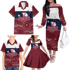 Custom Australia QLD Reds Family Matching Off The Shoulder Long Sleeve Dress and Hawaiian Shirt Queensland Aboriginal Art