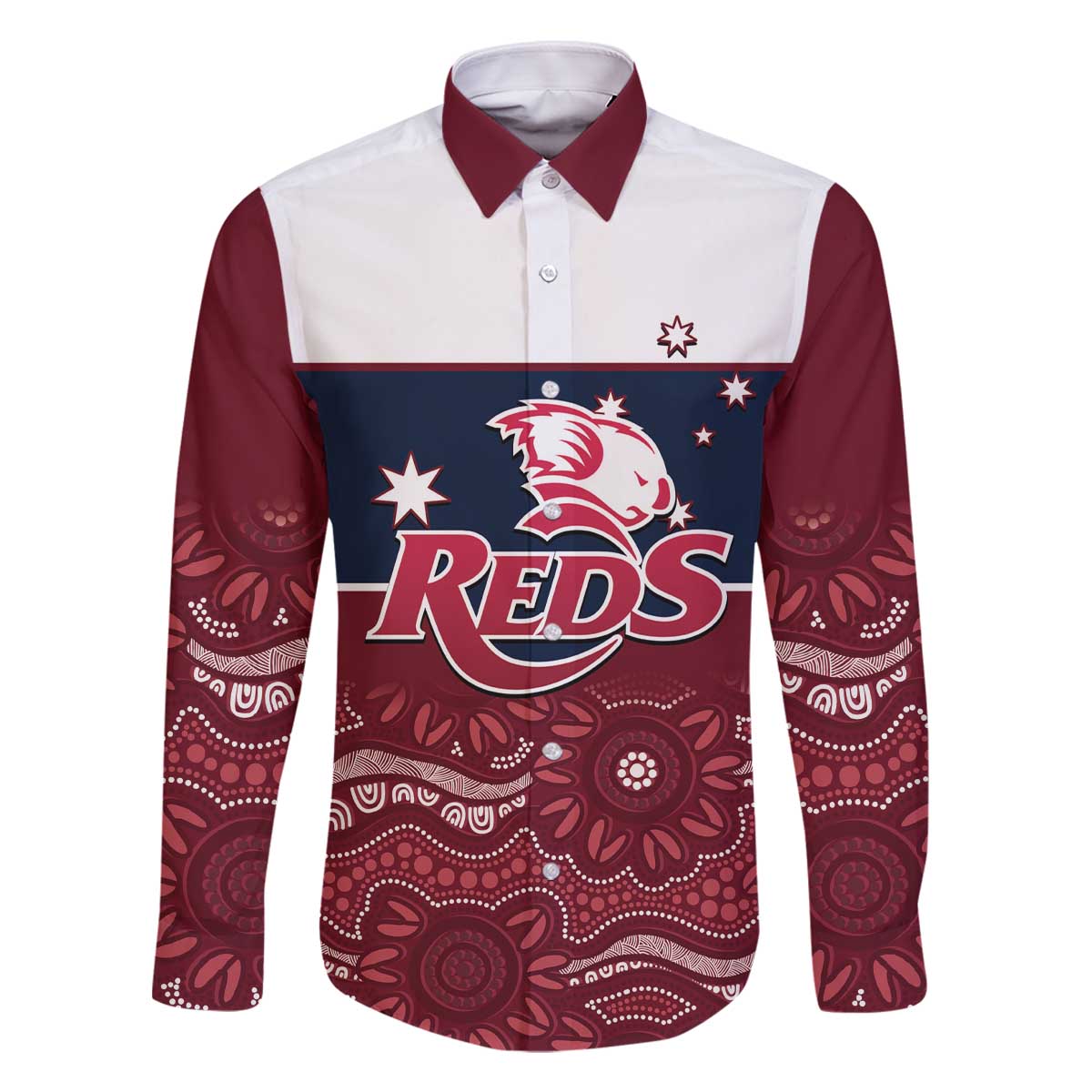 Custom Australia QLD Reds Family Matching Off The Shoulder Long Sleeve Dress and Hawaiian Shirt Queensland Aboriginal Art