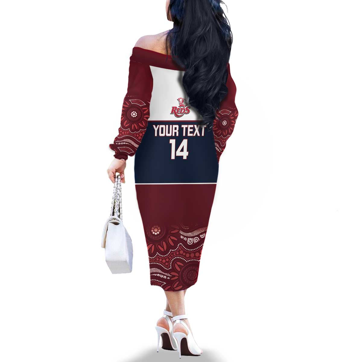 Custom Australia QLD Reds Family Matching Off The Shoulder Long Sleeve Dress and Hawaiian Shirt Queensland Aboriginal Art