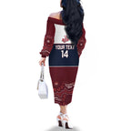 Custom Australia QLD Reds Family Matching Off The Shoulder Long Sleeve Dress and Hawaiian Shirt Queensland Aboriginal Art