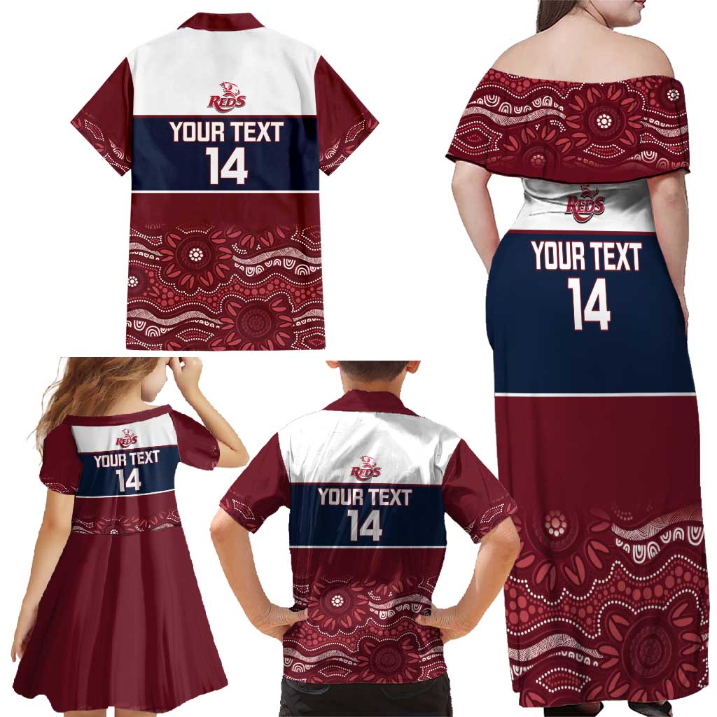 Custom Australia QLD Reds Family Matching Off Shoulder Maxi Dress and Hawaiian Shirt Queensland Aboriginal Art