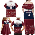 Custom Australia QLD Reds Family Matching Off Shoulder Maxi Dress and Hawaiian Shirt Queensland Aboriginal Art