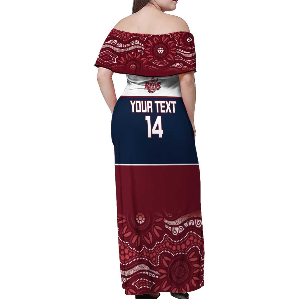 Custom Australia QLD Reds Family Matching Off Shoulder Maxi Dress and Hawaiian Shirt Queensland Aboriginal Art