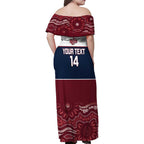 Custom Australia QLD Reds Family Matching Off Shoulder Maxi Dress and Hawaiian Shirt Queensland Aboriginal Art