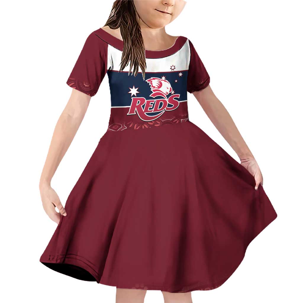 Custom Australia QLD Reds Family Matching Off Shoulder Short Dress and Hawaiian Shirt Queensland Aboriginal Art