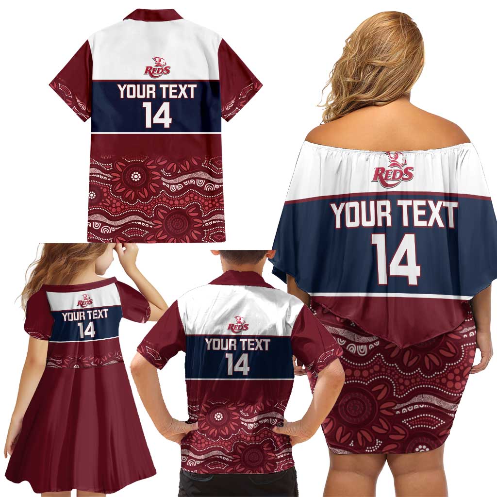 Custom Australia QLD Reds Family Matching Off Shoulder Short Dress and Hawaiian Shirt Queensland Aboriginal Art