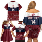 Custom Australia QLD Reds Family Matching Off Shoulder Short Dress and Hawaiian Shirt Queensland Aboriginal Art