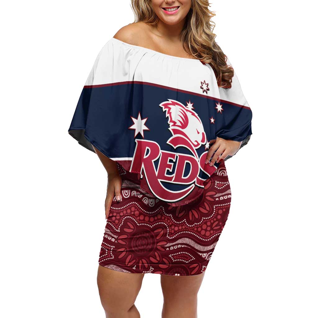 Custom Australia QLD Reds Family Matching Off Shoulder Short Dress and Hawaiian Shirt Queensland Aboriginal Art