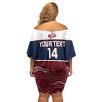 Custom Australia QLD Reds Family Matching Off Shoulder Short Dress and Hawaiian Shirt Queensland Aboriginal Art
