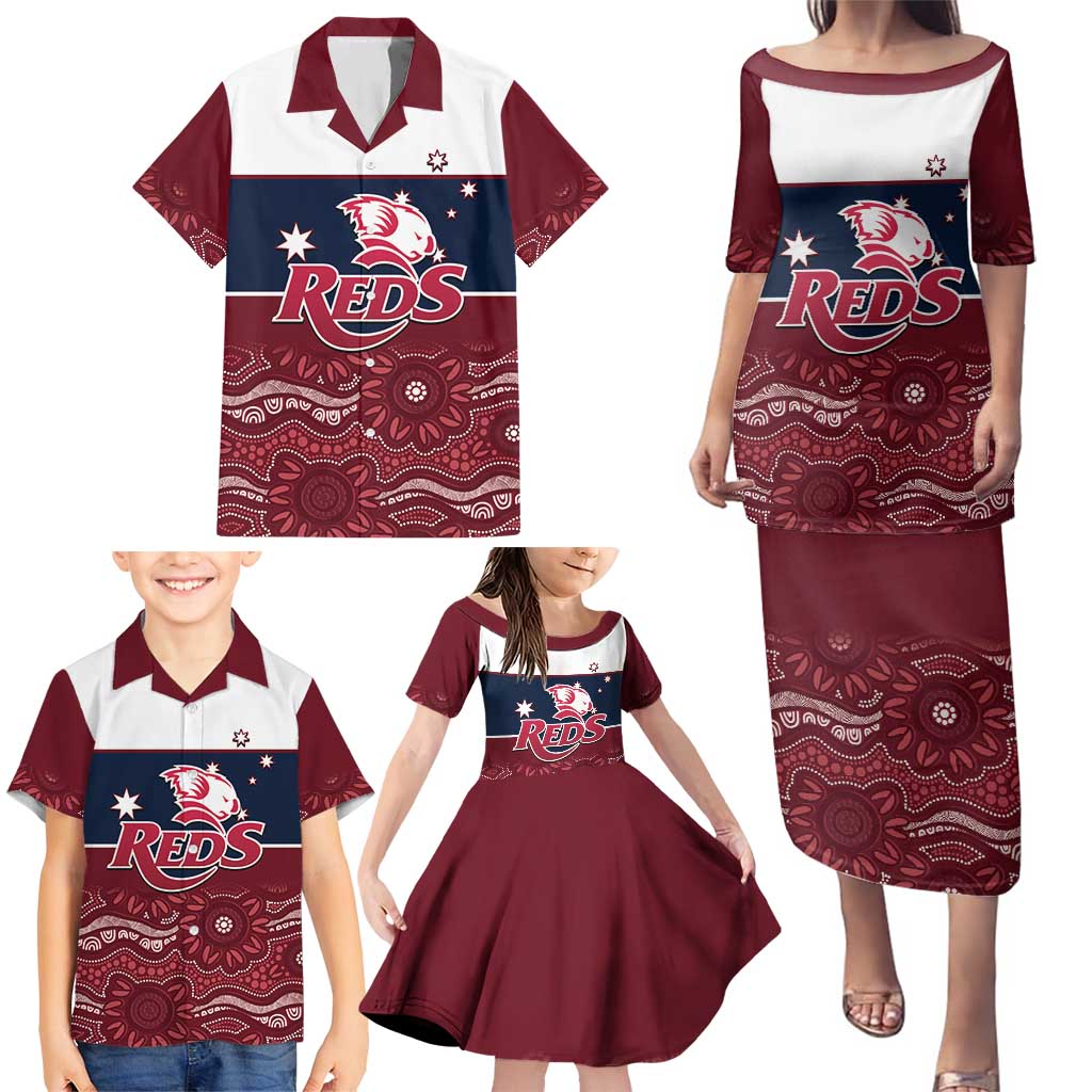 Custom Australia QLD Reds Family Matching Puletasi and Hawaiian Shirt Queensland Aboriginal Art