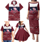 Custom Australia QLD Reds Family Matching Puletasi and Hawaiian Shirt Queensland Aboriginal Art